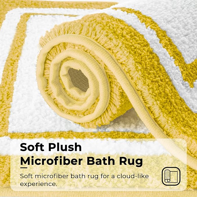 GRANNY SAYS Microfiber Bathroom Rugs Non Slip Washable, Water Absorbent Bathroom Mats for Tub Non Slip, Soft Bath Mats for Floor & Shower, Long Bath Rug, 24" x 36", Yellow