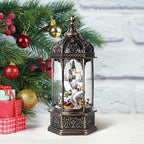 Christmas Snow Globes with Music,6H Timer Cylindrical Flashing Snow Ball,Bronze Musical Box Including 8 Songs,Glitter Snowflakes Lantern with Christmas Tree Xmas Snow Mountain Decor Gift