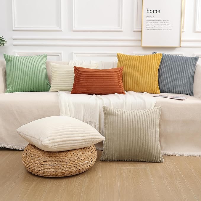 Simmore Decorative Fall Throw Pillow Covers 12x20 Set of 2, Soft Natural Plush Flannel Double-Sided Fluffy Lumbar Pillow Covers for Couch Sofa Living Room, Rust