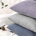 Phantoscope Pack of 2 Farmhouse Throw Pillow Covers Button Vintage Linen Solid Decorative Pillow Cover for Couch Bed and Chair Light Grey 22 x 22 inches 55 x 55 cm