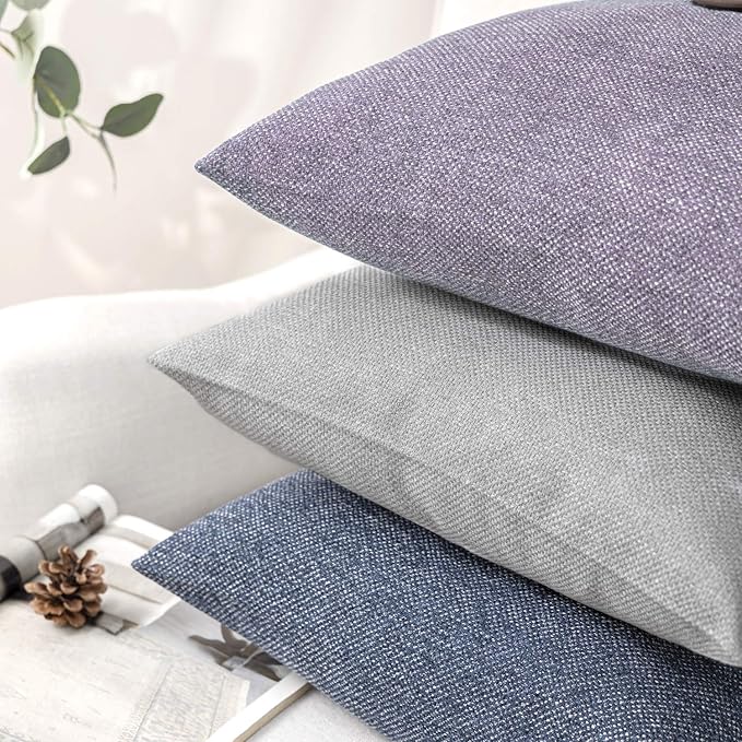 Phantoscope Pack of 2 Farmhouse Throw Pillow Covers Button Vintage Linen Decorative Pillow Cases for Couch Bed and Chair Purple 12 x 20 inches 30 x 50 cm
