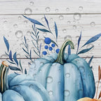 Boho Fall Shower Curtain, Blue Pumpkin Thanksgiving Harvest Shower Curtain for Bathroom, Rustic Autumn Pumpkin Leaves Wood Board Bath Curtains with 12PCS Hooks 72 X 72 in, Blue Orange