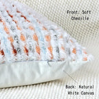 Boho Chenille Tufted Pillow Cover 20x20 Inch Set of 1, Farmhouse Striped Decorative Pillow Covers Accent Fluffy Neutral Square Pillowcases for Couch Sofa Bedroom Living Room, Orange White