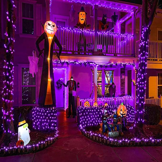 Vivideal 99ft 300 LED Halloween Lights Outdoor Waterproof, Purple String Lights Clear Wire with 8 Modes Plug in Purple Christmas Light for Tree Party Halloween Decorations