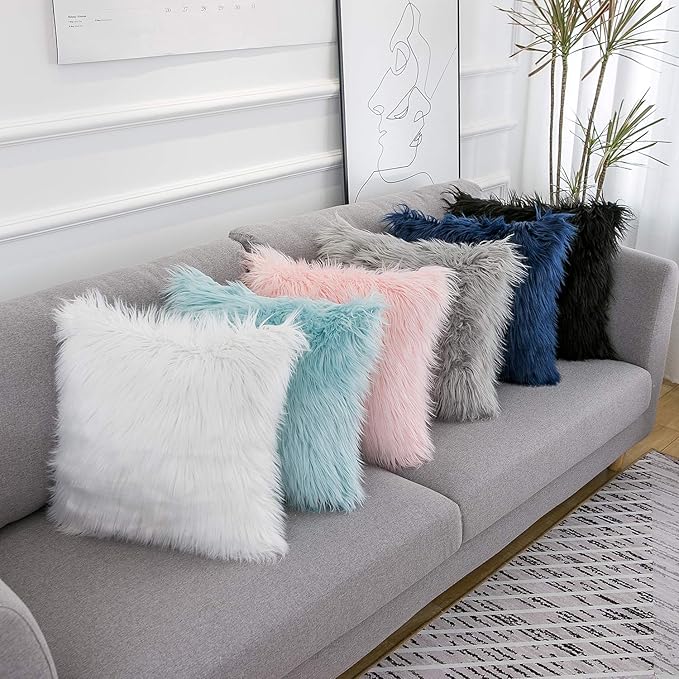 WLNUI Set of 2 White Christmas Decorative Fluffy Pillow Covers New Luxury Series Merino Style Faux Fur Throw Pillow Covers Square Fuzzy Cushion Case for Sofa Bedroom Living Room Home Decor 20x20 Inch