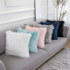 WLNUI Set of 2 White Christmas Decorative Fluffy Pillow Covers New Luxury Series Merino Style Faux Fur Throw Pillow Covers Square Fuzzy Cushion Case for Sofa Bedroom Living Room Home Decor 20x20 Inch