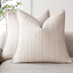 Foindtower Set of 2 Decorative Cotton Waffle Weave Throw Pillow Covers Euro Shams Cushion Covers Accent European Pillowcase for Bed Couch Sofa Bedroom Living Room Home Decor 24×24 Inch Oatmeal