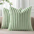 Pallene Faux Fur Plush Throw Pillow Covers 20x20 Set of 2, Luxury Soft Fluffy Striped Decorative Pillow Covers for Sofa, Couch, Living Room, Sage Green