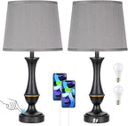 Seealle Upgraded Touch Lamps for Bedrooms Set of 2 - Nightstand Table Lamp with USB C+A, 3 Way Dimmable Lamps for Living Room(Grey)