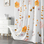 QIYI Watercolor Floral Shower Curtain, 3D Embossed Butterflies Orange Pink Flower Bathroom Curtain, Minimalist White Cloth Bath Curtain, Waterproof Fabric Textured Shower Curtain Set with Hooks, 72x72
