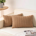 Pack of 2 Corduroy Decorative Throw Pillow Covers 12x20 Inch Soft Striped Pillow Covers Modern Farmhouse Home Decor for Sofa Living Room Couch Bed（Coffee）
