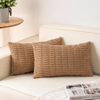 Pack of 2 Corduroy Decorative Throw Pillow Covers 12x20 Inch Soft Striped Pillow Covers Modern Farmhouse Home Decor for Sofa Living Room Couch Bed（Coffee）