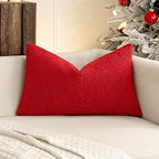 MIULEE Textured Boucle Throw Pillow Cover Christmas Red Accent Solid Lumbar Pillow Case Decorative Soft Pack of 1 Couch Cushion Chair Sofa Bedroom Livingroom Home Decor,12x20 Inch
