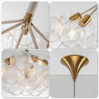 Longree Mid-Century Bubble Chandelier White and Gold 6 Lights Dia 24" Swirled Glass Chandeliers Pendant Light for Kitchen Island, Bedroom, Dining Room