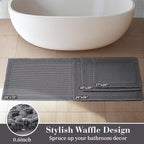 RESARE Waffle Bath Mat, Super Absorbent Non-Slip Machine Washable, Ultra Soft Boho Bath Rug with Tassels, Upgraded Bordered Design, 18"x30" Dark Grey