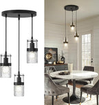 LMS Black 3-Light Pendant Fixtures, Adjustable Kitchen Hanging Light Fixture, Cluster Pendant Lights, LMS-188