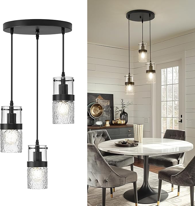 LMS Black 3-Light Pendant Fixtures, Adjustable Kitchen Hanging Light Fixture, Cluster Pendant Lights, LMS-188