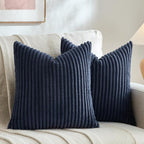 Fancy Homi Set of 2 Navy Blue Boho Decorative Throw Pillow Covers 18x18 Inch for Couch Bed Sofa, Aesthetic Modern Farmhouse Room Decor, Soft Fuzzy Fluffy Cozy Corduroy Textured Cushion Case 45x45cm