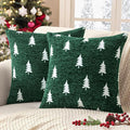 MIULEE Christmas Decorative Chenille Throw Pillow Covers, 18x18 Inch, Green White Tree, Set of 2 Cute Trees with Plaid Patterns Pillows for Sofa Couch Bedroom Chair Xmas Home Decor
