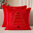 DFXSZ Christmas Pillow Covers 18x18 Yellow Line Red Christmas Tree Decoration Soft Plush Faux Fur Jacquard Throw Pillows for Bedroom Sofa Holiday Festivals Winter Home Decor PTK062B18