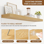 fuqing Floating Shelves for Wall, Wall Mounted Wood Floating Shelf with Invisible Brackets for Living Room, Bathroom, Bedroom, Kitchen Storage and Decor, 40 Inch Set of 2, Oak