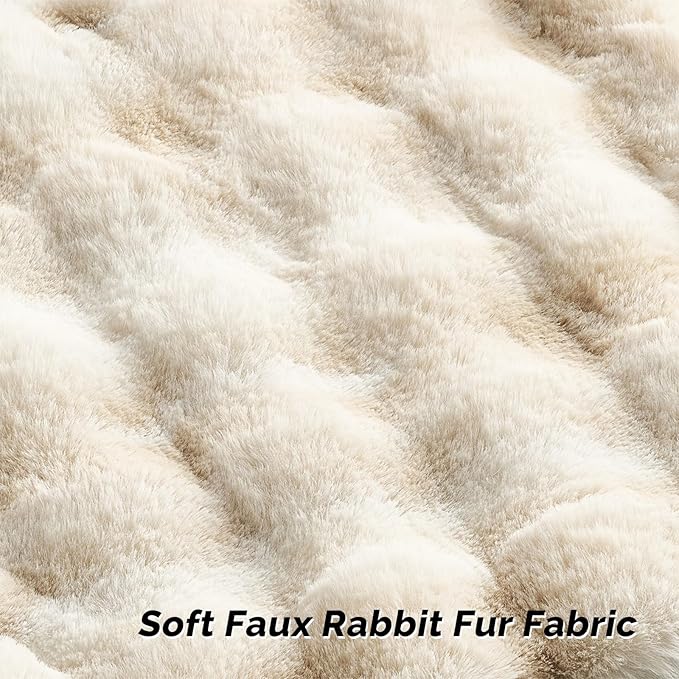 FUTEI Beige White Decorative Throw Pillow Covers 26x26 Inch Set of 2,Soft Fuzzy Faux Rabbit Fur Euro Pillow Shams with Raised Texture,Neutral Boho Home Decor for Couch Bed Living Room