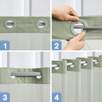 Furlinic No Hook Waffle Weave Shower Curtain with Snap in Fabric Liner,Honeycomb Textured Bathroom Curtains with See Through Top Window,Waterproof & Machine Washable,Sage Green,71x78 Inch
