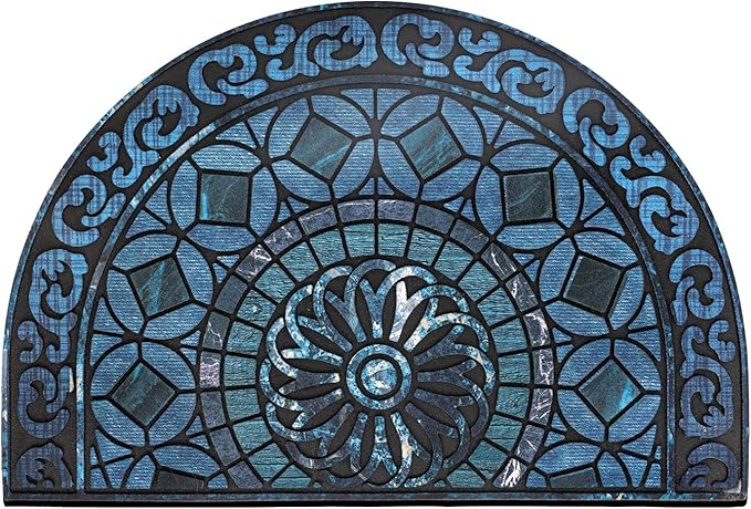 Door Mat Welcome Mat, Heavy Duty Outside Door Mat 23.6 x 35.4 Inch Round Front Door Rug Doormat for Entrance Home Non-Slip Rubber Rug for Front Door, Entryway, Patio (Blue)