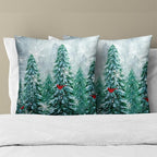 Winter Pine Trees Pillow Covers 22x22 Set of 2, Christmas Natural Green Forest Birds Decorative Pillowcases Cotton Cushion Cover for Room Bed Sofa Couch Outdoor Porch Patio Decor