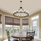 Wagon Wheel Chandelier, 15 Light Black Farmhouse Chandeliers for Dining Room, Dia 40'' Industrial Dining Room Light Fixture for Kitchen Island Living Room Foyer
