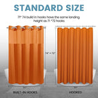Burnt Orange No Hook Shower Curtain with Snap in Liner,230GSM Waffle Weave Shower Curtains for Bathroom,71W x 74H