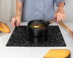 Glass Cutting Board 16"x12": Tempered Glass Kitchen Counter Protector - Durable- Scratch-Resistant, Heat-Proof - Design 4 - Black Design