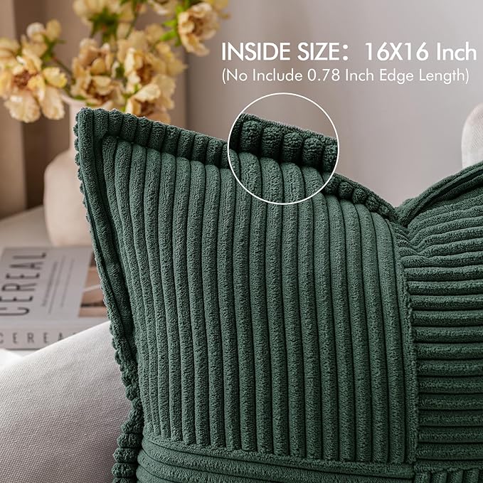 MIULEE Christmas Decorative Throw Pillow Covers for Couch Bed Livingroom 16x16 Inch Set of 2 Dark Green Boho Accent Throw Pllows Broadside Striped Patchwork Soft Corduroy Pillowcases