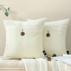 Phantoscope Pack of 2 Farmhouse Throw Pillow Covers Button Vintage Linen Decorative Pillow Cases for Couch Bed and Chair Off White 20 x 20 inches 50 x 50 cm