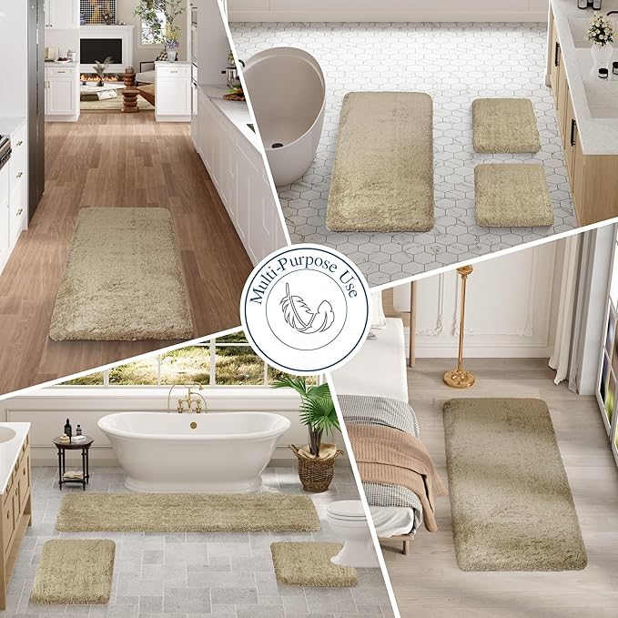 Walensee Non Slip Bath Mat - Soft, Water Absorbent Microfiber Shaggy Mat (16 x 24, Sand) - Thick Plush Shower Mat - Machine Washable