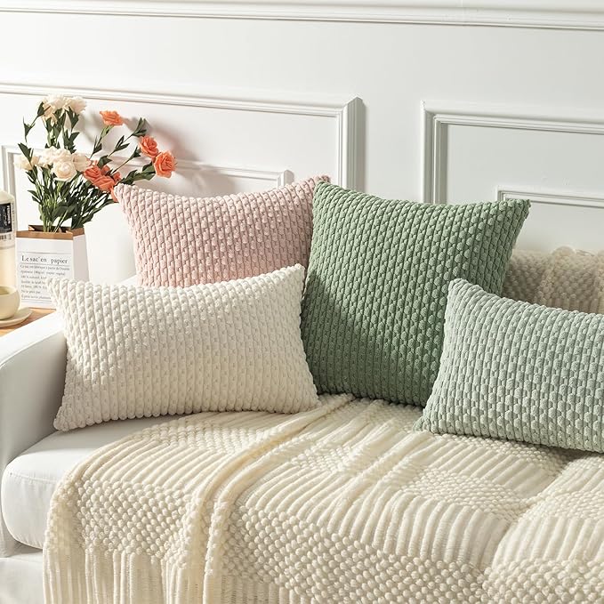 Kevin Textile 24x24 Pillow Covers 2 Packs Decorative Throw Pillow Covers with Stripe Pattern Spring Super Soft Corduroy Square Solid Cushion Cover for Couch Sofa Bedroom Living Room Sage Green