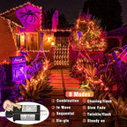 Vivideal 100ft 300 LED Orange Halloween Lights Outdoor Waterproof Halloween String Lights Indoor 8 Modes Clear Wire, Plug in Orange Christmas Light for Xmars Tree Bedroom Thanksgiving Decorations