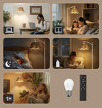 Oneach Rattan Floor Lamp for Living Room with 3 Color Temperatures, Boho Floor Lamp for Bedroom with Remote & Dimmable Bulb, Farmhouse Standing Lamp for Reading, Antique White
