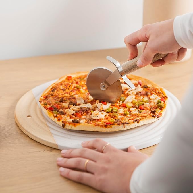 Premium Ceramic Serving Platter, White - 12” Round - Dishwasher Safe, Oven Safe Appetizer Tray for Entertaining - Large Charcuterie Cheese Board Serving Dish Gift - Pizza Stone