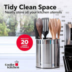 Cooler Kitchen Rotating Extra Large Stainless Steel Utensil Holder Caddy with Sturdy No-Tip Weighted Base, Removable Divider, and Gripped Insert Bottom -Dishwasher Safe Metal Cooking Utensil Holderâ