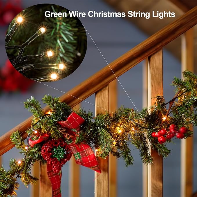 echosari 2 Pack Battery Operated Christmas Lights 16ft Green Wire 50 LED Fairy String Light with Remote, Timer, Dimmable for Xmas Tree Wedding Party Decor (Warm White)