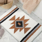 Bathroom Rugs White Boho Bath Mat Non Slip, Soft Absorbent Washable Aztec Bath Rug Floor Mat for Bathroom Shower Tub Modern Decor 18x24
