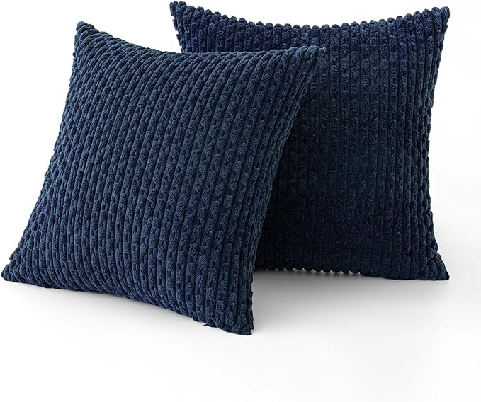 MIULEE Pack of 2 Decorative Throw Pillow Covers 20x20 Inch Soft Boho Striped Textured Corduroy Pillow Covers Modern Farmhouse Home Decor for Couch Bed Sofa Living Room Navy Blue