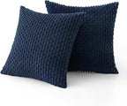 MIULEE Pack of 2 Decorative Throw Pillow Covers 20x20 Inch Soft Boho Striped Textured Corduroy Pillow Covers Modern Farmhouse Home Decor for Couch Bed Sofa Living Room Navy Blue