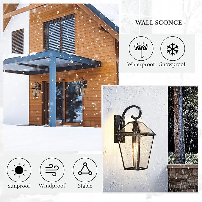 Large Outdoor Light Fixtures Wall Mount 21'' Waterproof Exterior Wall Lanterns with Glass, Outdoor Wall Light, Outside Wall Sconces, Front Porch Lights for House Garage Doorway Patio 1 Pack