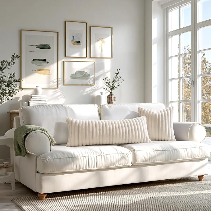 MIULEE Faux Fur Christmas Decorative Throw Pillow Covers 18x18 Inch Set of 2, Modern Spring Home Decor Soft Plush Couch Pillows Cozy Fluffy Cushion Covers for Sofa Bed Beige