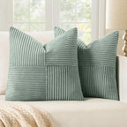 MIULEE Greyish Green Corduroy Pillow Covers Pack of 2 Boho Decorative Spliced Throw Pillow Covers Soft Solid Couch Pillowcases Cross Patchwork Textured Covers for Living Room Bed Sofa 16x16 inch