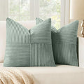 MIULEE Greyish Green Corduroy Pillow Covers Pack of 2 Boho Decorative Spliced Throw Pillow Covers Soft Solid Couch Pillowcases Cross Patchwork Textured Covers for Living Room Bed Sofa 20x20 inch