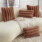 Neelvin Brown Faux Fur Cozy Soft Stripe Decorative Throw Pillow Covers 20x20 inch Set of 2,Velvet Pillowcase Cushion Case for Sofa Couch