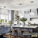 Brushed Nickel Pendant Light for Kitchen Island Hammered Glass Pendant Island Light 10inch Modern Glass Pendant Lights for Kitchen Sink Dining Room Hallway Entrance